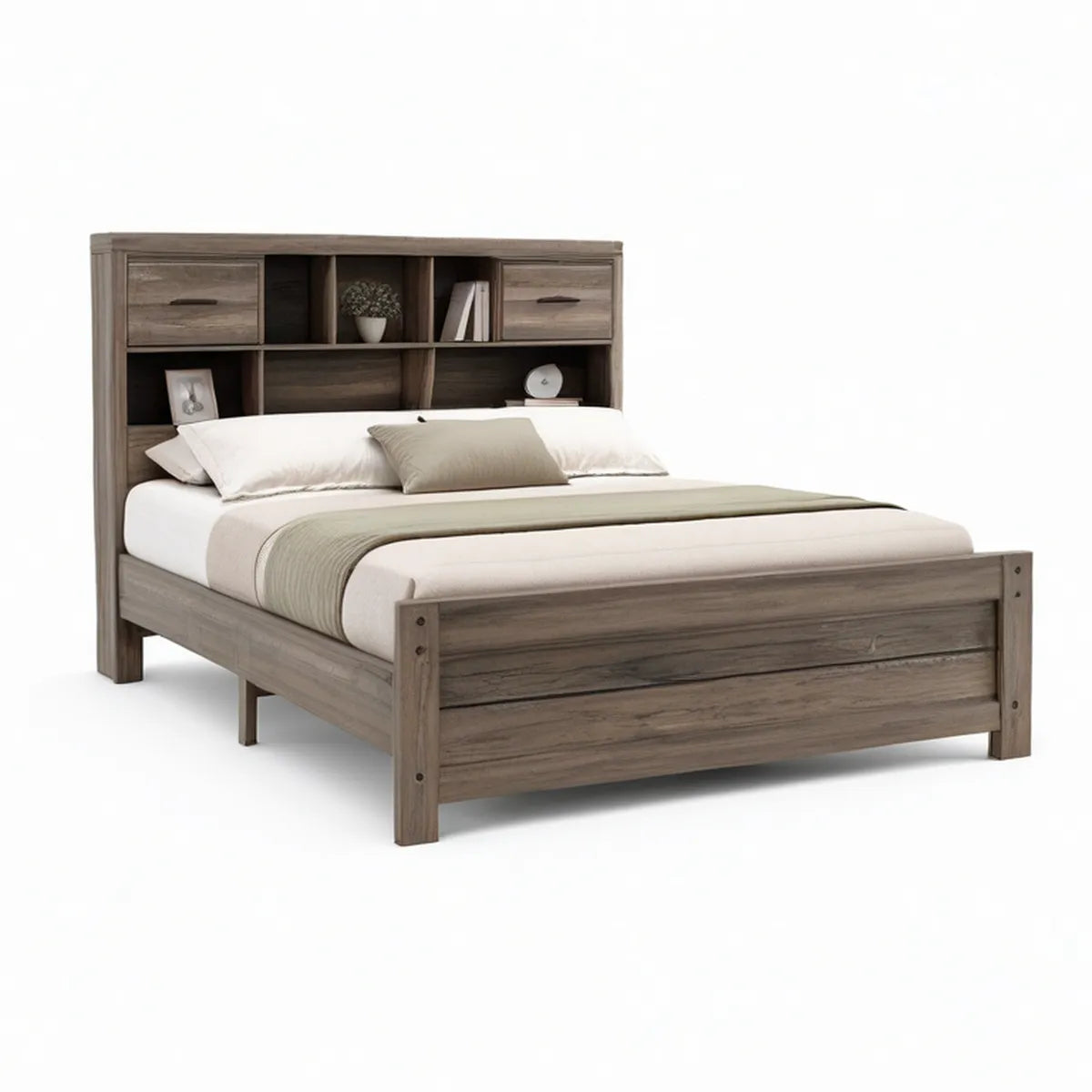 Rám pro matraci 160 × 200 cm s úložným čelem, MDF, Šedý dub